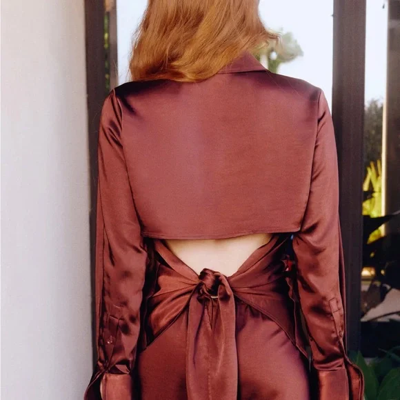 SIMON MILLER Loch Satin Button Up in Choco Brown - Picture 4 of 4